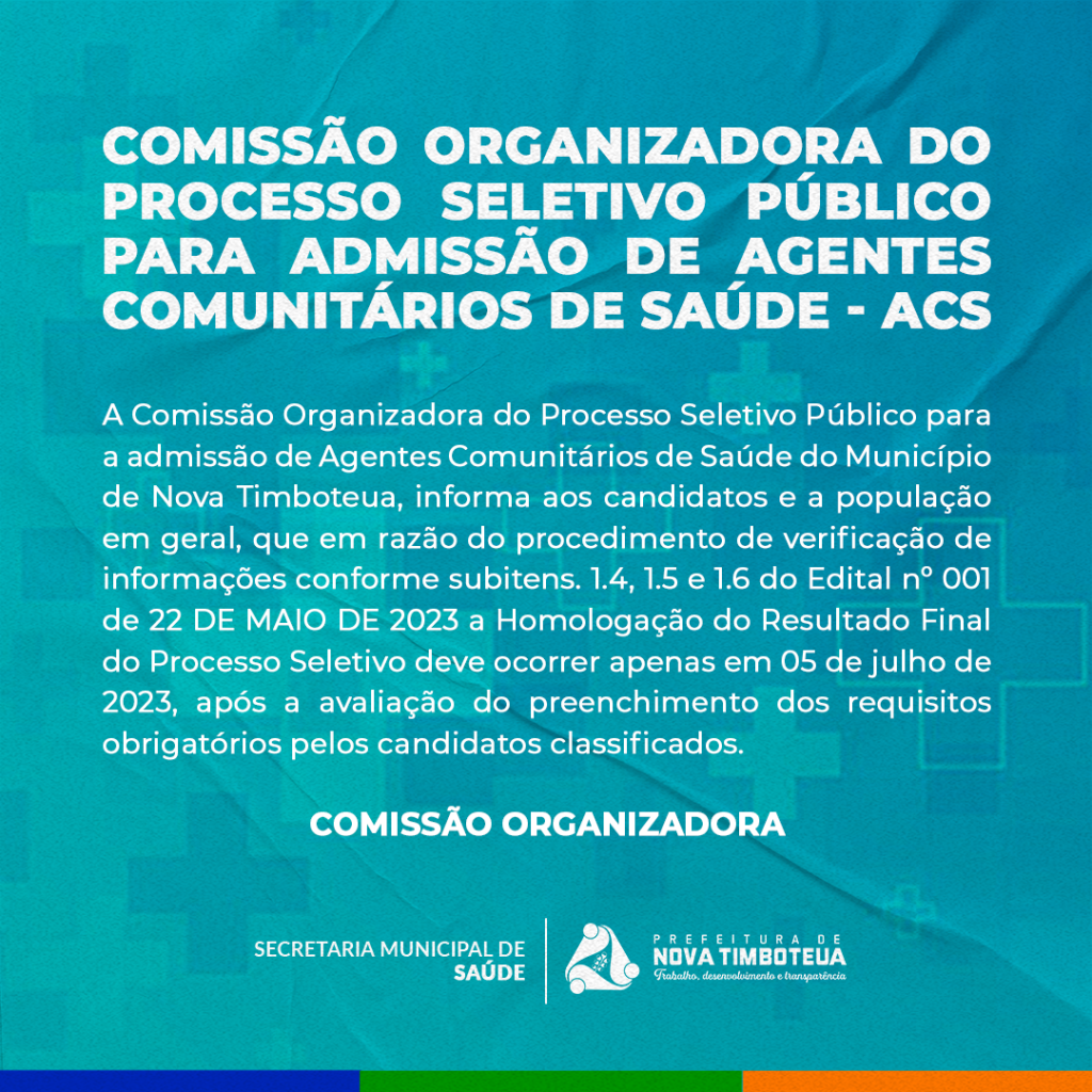 Nota – Comissão Organizadora do Processo Seletivo Público – ACS